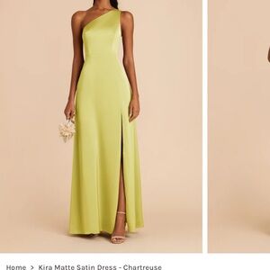 Birdy Grey One-Shoulder Matte Satin Dress in Chartreuse